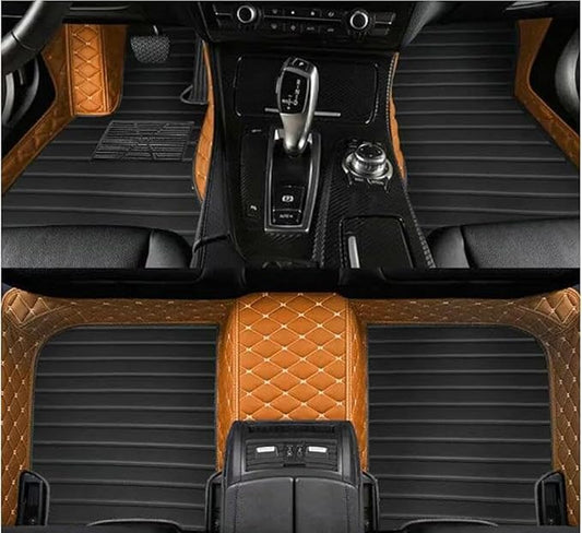 Errva Custom Personalized Floor Mats for Cars，Luxury Full Coverage All Weather Car Floor Mats，Anti-Slip Leather Car Mat Set ，Custom Floor Mats for 98.99% of Cars, Trucks & SUVs (Orange black2)