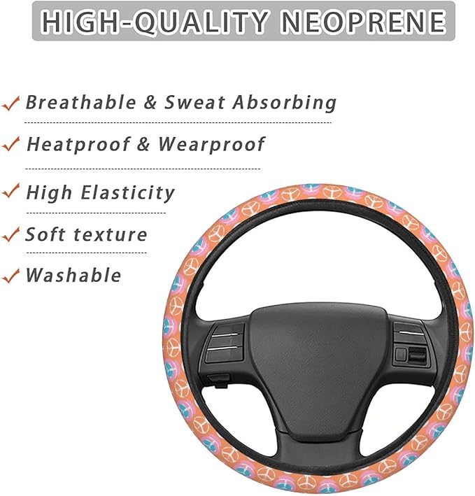 Peace Sign Steering Wheel Covers Anti-Slip Elasticity Car Accessories Steering Wheel Protector Universal 15 Inch for Cars SUV Vehicle Truck