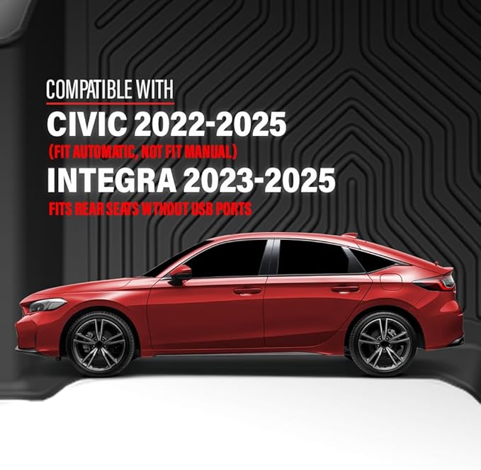 ANDPLAY TPE Floor Mats Liners Compatible with Honda Civic 2022-2025/ Acura Integra 2023 2024 2025（Fit Rear Seats Wthout USB Ports） All Weather Protection Black Floor Liners alfombras para carro