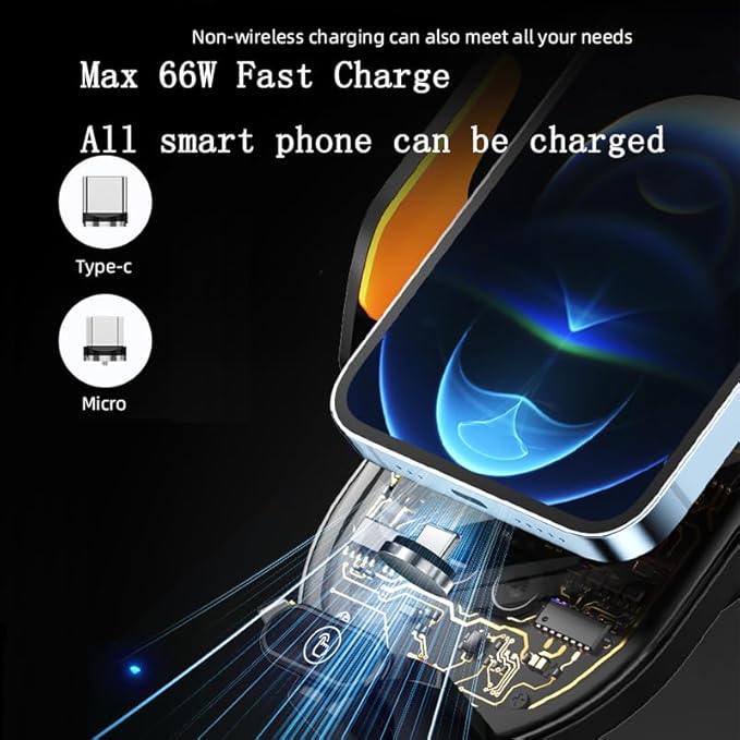 66W Super Fast Car Wireless Charger, Advanced Car Phone Holder When The Phone is Close to or Touched by a Finger, The Mount Will Automatically Open. Widely Applicable, 15W Car Wireless Charger.