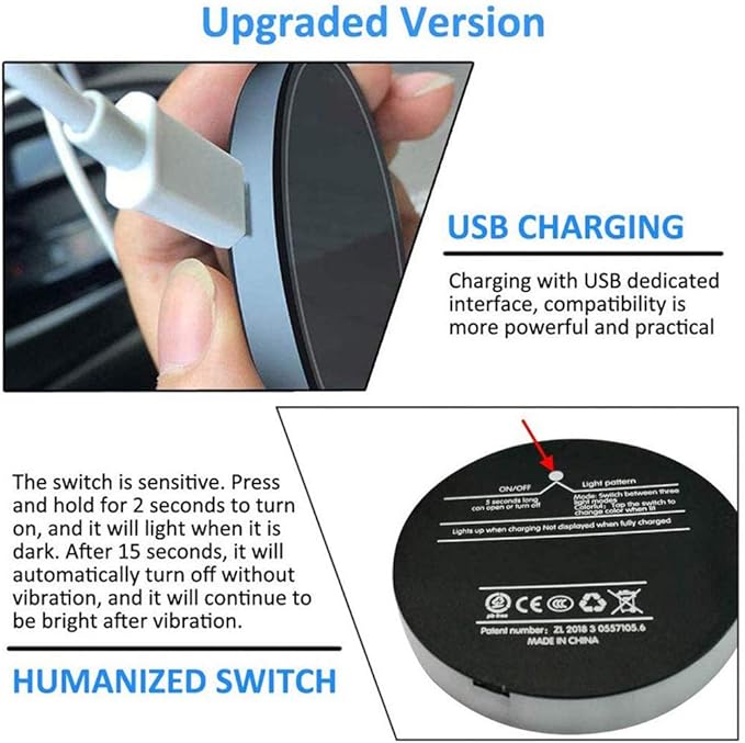 ACODABLEM 2 Pack LED Cup Holder Lights, Car Coaster with 7 Colors Changing USB Charging Mat, Luminescent Cup Pad Interior Atmosphere Lamp Decoration Light (Black)