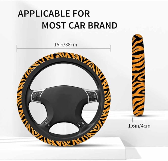 Tiger Stripes Elastic Steering Wheel Cover Yellow and Black Steering Wheel Cover Anti Slip Protective Case Universal Stretch Steering Protector