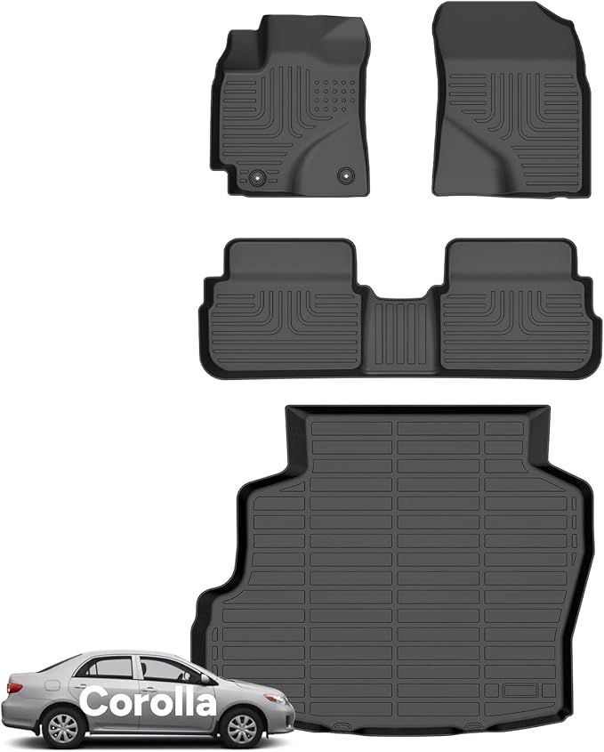 Wayhigh-for Toyota Corolla 2009-2013 All Weather Floor Mats and Cargo Liner Set TPE Car Mats Waterproof Heavy Duty Rubber Floor Liners Corolla Accessories