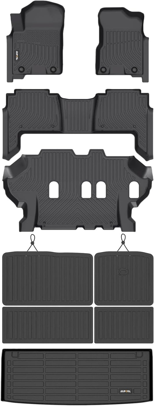 AIPOIL® Floor Floor Mats & Cargo Liner & Seatback Cargo Set for 2019-2024 Nissan Armada & Infiniti QX80 (8 Seats, Not Fit 7 Seats) All Weather TPE Car Full Set Floor Liners Custom Accessories - Black