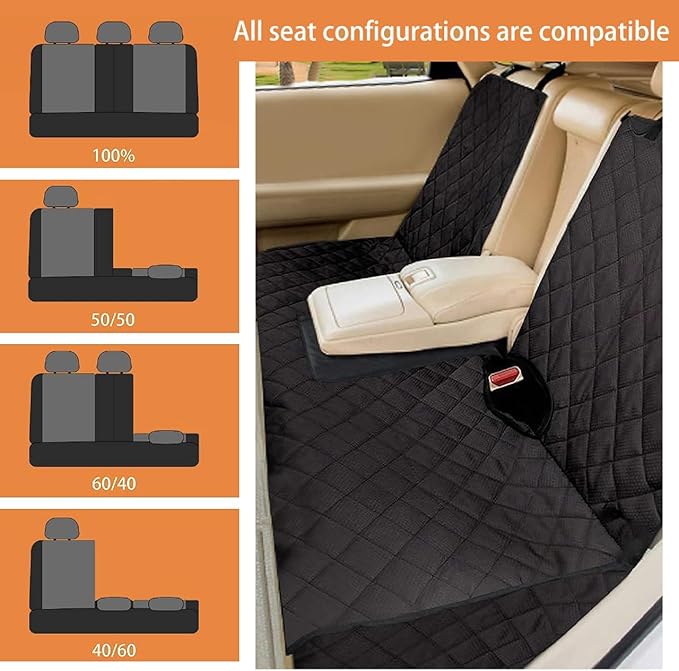 Dog Car Seat Cover for Back Seat, Waterproof Bench Backseat Protector, Nonslip Rear Seat Cover for Kids & Pets, Compatible with Middle Armrests and Fits for Cars, Trucks & SUVs