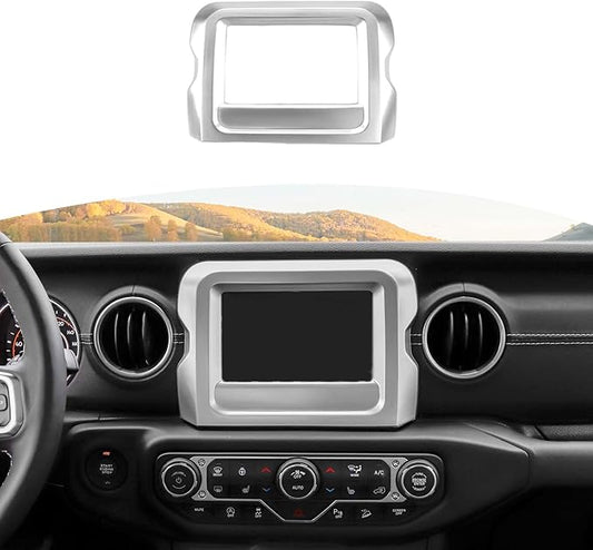RT-TCZ for Jeep JL Center Console Radio Display Panel Trim Cover for Jeep Wrangler JL JLU Gladiator JT 2018-2023 Silver Interior Accessories 7 inch