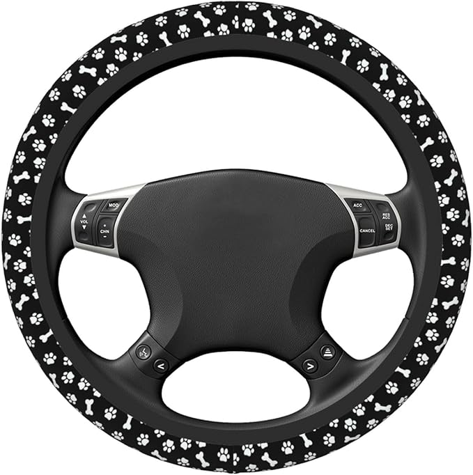 Dog Paw Print Steering Wheel Cover for Women Girls, 15 Inches Anti-Slip Steering Wheel Cover for Auto Truck SUV