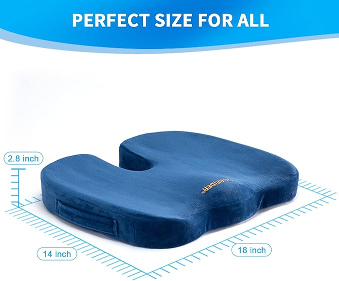 SAIREIDER Chair Cushions for Office, Memory Foam Coccyx Cushion Pads for Tailbone Pain, Car Seat Cushion, Sciatica Relief Pillow, Correct Sitting Posture (Navy Blue)