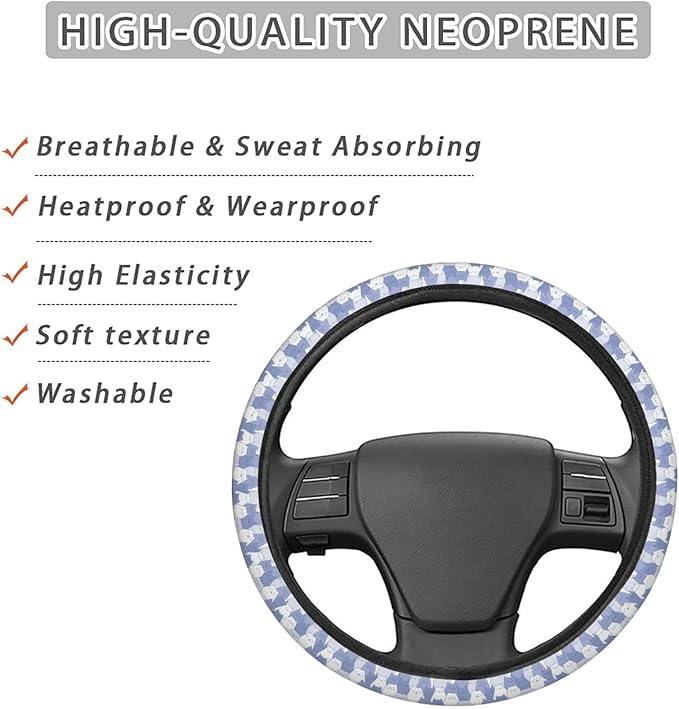Dujiea Funny Doddle Cats Elastic Stretch Steering Wheel Cover, Anti-Slip and Durable Car Steering Wheel Accessories for Women Men, 15 Inch Universal Fit Car, Truck, SUV