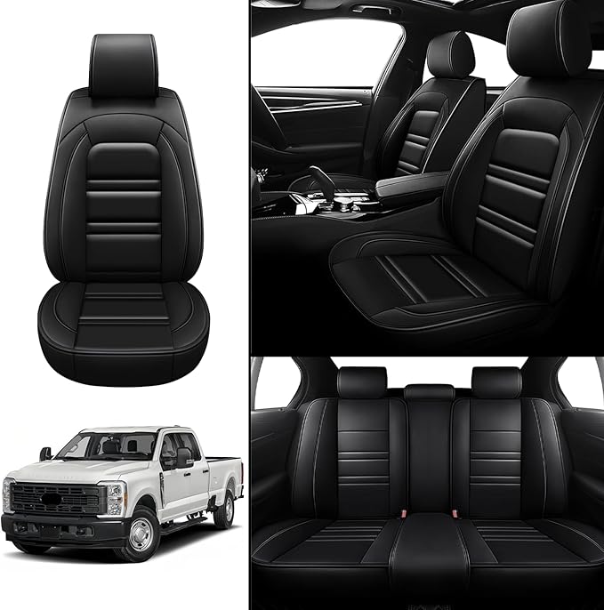 Seat Covers for Ford f250 2011-2025 | 5-Seats Leather Seat Covers, Easy to Install Automotive Seat Covers Full Set (Full Set, Black)