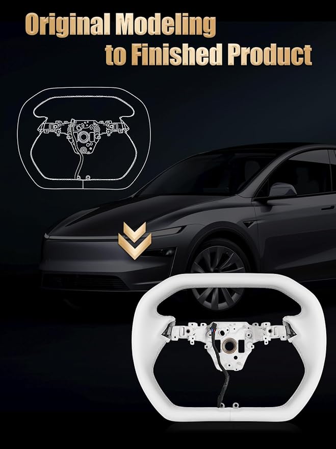 ZIMABLUE White Cyber Truck Steering Wheel For Tesla Model Y Juniper Accessories 2025, White Nappa Leather for Tesla Model Y Juniper 2025 With Heating Function,Without stripe