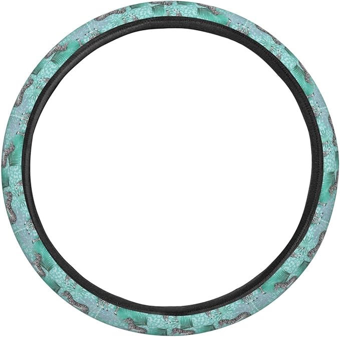 Dujiea Animal Print and Tropical Leaves Elastic Stretch Steering Wheel Cover, Anti-Slip and Durable Car Steering Wheel Accessories for Women Men, 15 Inch Universal Fit Car, Truck, SUV