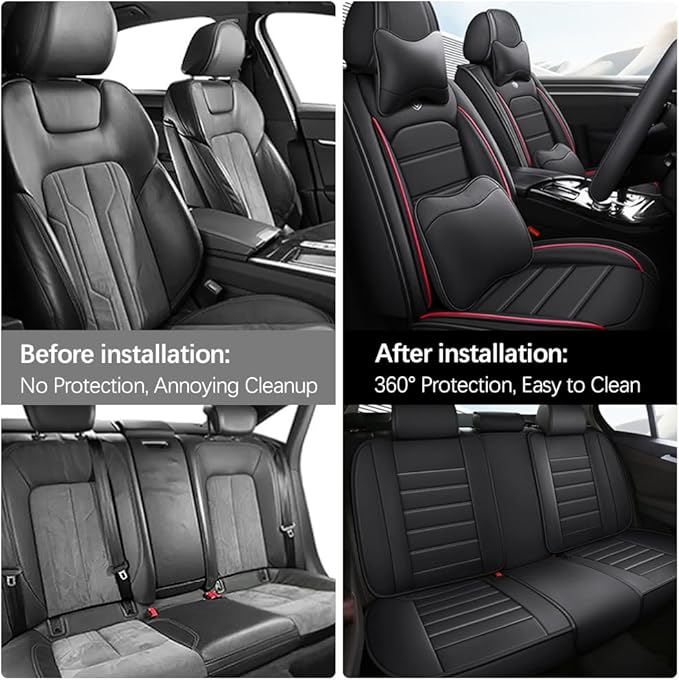 for Toyota Highlander 2006-2026 Seat Covers,Waterproof,Abrasion-Resistant PU Leather Full Set Seat Cover(Luxury Black&Red)