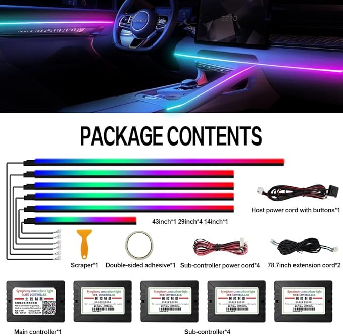 Dreamcolor Acrylic Interior Car Lights, WEBUPAR Car Accessories 6 in 1 Car LED Strip Lights with APP Control and 213 Modes, 175 inches 593 LEDs Fiber Optic Lights, RGB Neon Car Lighting