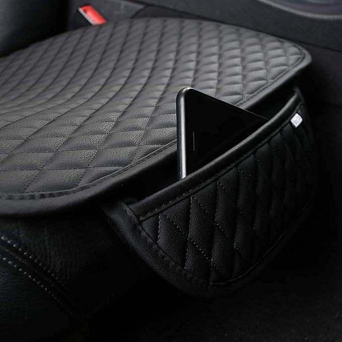 West Llama Pu Leather Car Seat Bottom Covers Protectors Include 1 Pair Front Driver Seat Pad Mat and 1 Rear Bench Cover Universal Fit 90% Vehicles,Black