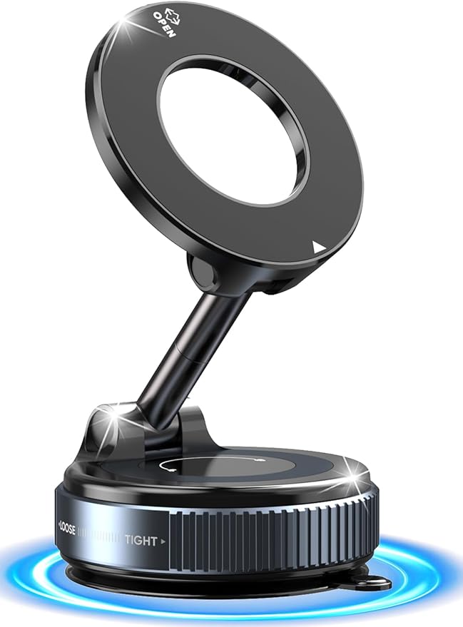 2026 Upgraded Vacuum Magnetic Car Phone Holder for Your Car [120LBS Ultra Suction Cup & 3000gf Magnet] 780° Adjustable Foldable Cell Phone Mount for Magsafe Dashboard Car Bracket for iPhone & Android