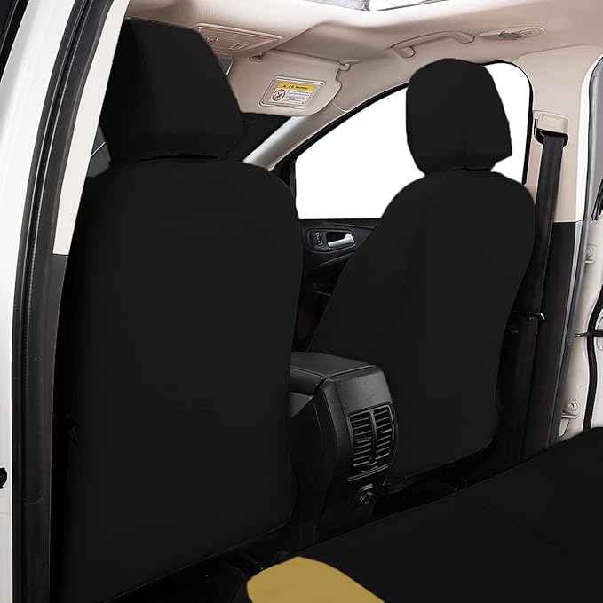 Flying Banner car seat Covers Protects Water Proof Faux Leather Carbon Fiber Front and Rear Bench (Black Beige, Full Set - 8PCS)