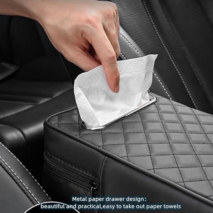 Upgrade Car Console Armrest Pad with Tissue Box,Comfortable Memory Foam Car Armrest Cushion,Premium PU Leather Car Armrest Cover,Universal Car Center Console Pillow,Car Accessories(Black)