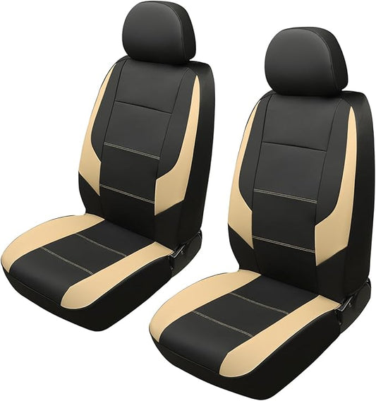 GIANT PANDA Front Car Seat Cover for Jeep, Leather Bucket Seat Covers Custom Fit Jeep Grand Cherokee Wrangler Compass Gladiator Wagoneer Renegade Liberty Patriot (Beige+Black)