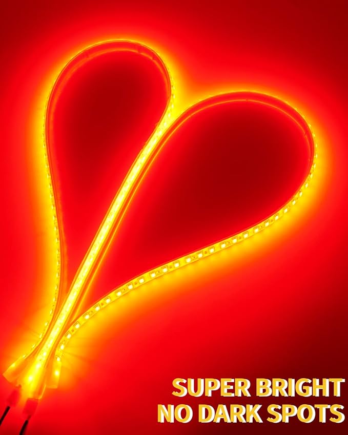 YM E-Bright Car Led Strip Lights Cuttable Underglow Led Ambient Lighting for Motorcycle Trucks Van Boat Golf Cart Interior Exterior Waterproof IP68 24inch 60CM 72SMD 12v,Red(Pack of 4)