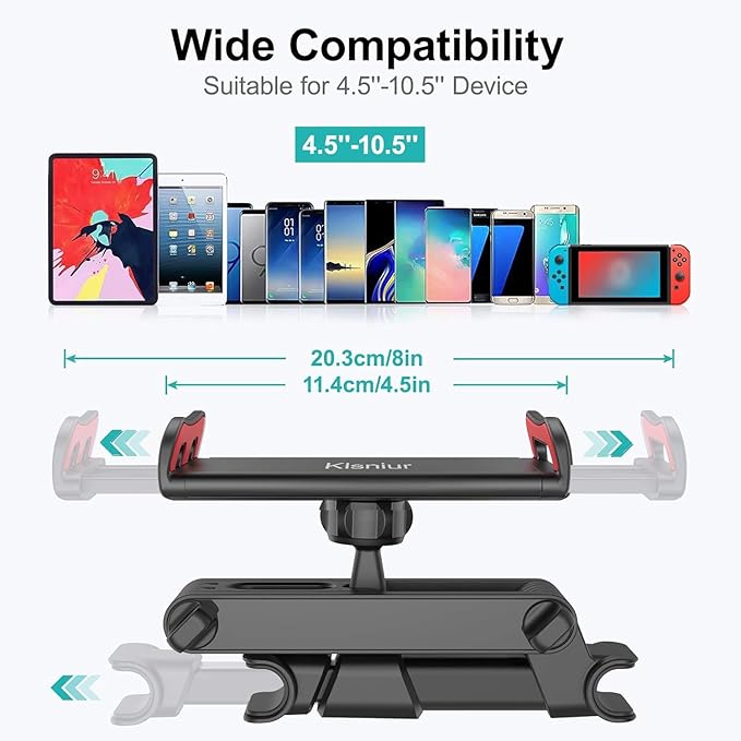 Car Headrest Mount, Tablet Headrest Holder, Car Backseat Seat Mount Holder Universal 360° Rotating Adjustable for 6"-10.5" Tablet iPad iPad Air iPad mini,Samsung Galaxy
