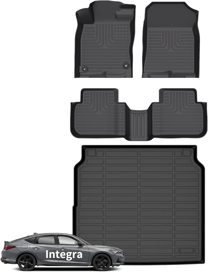 Wayhigh-for Acura Integra 2023-2025 (Fits Rear Seats with or Without USB Ports) All Weather Floor Mats and Cargo Liner Set TPE Car Mats Waterproof Heavy Duty Rubber Floor Liners Integra Accessories