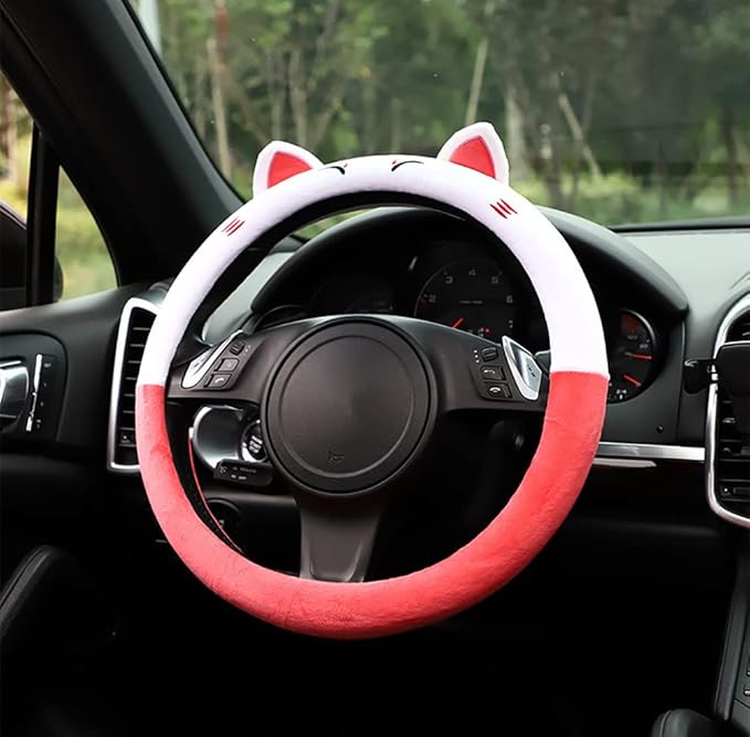 Anime Steering Wheel Cover Women Cute Cartoon Cat Lucky Steering Wheel Protector 15inch