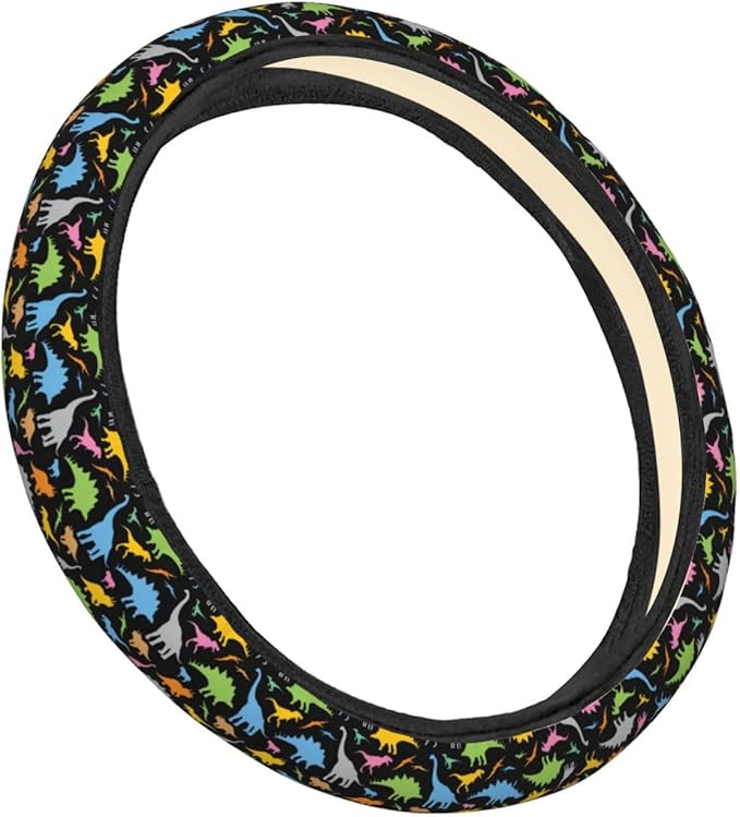 Dujiea Dinosaur Silhouette Elastic Stretch Steering Wheel Cover, Anti-Slip and Durable Car Steering Wheel Accessories for Women Men, 15 Inch Universal Fit Car, Truck, SUV