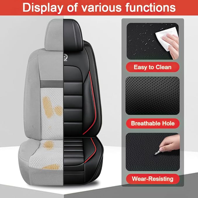 5 Seat Covers Fit for Acura Integra 2023-2026, Waterproof Premium Leather Automotive Accessories Seat Protectors Seat Cushions Wear-Resistant Car Seat Covers(Black&Red,Full Set)