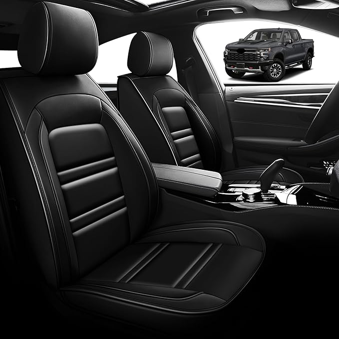Seat Cover for Chevy Silverado 1500 2007-2025 | Car Seat Covers Front Seats, Waterproof Seat Protectors, Automotive Front Seat Covers (Front Seat, Black)