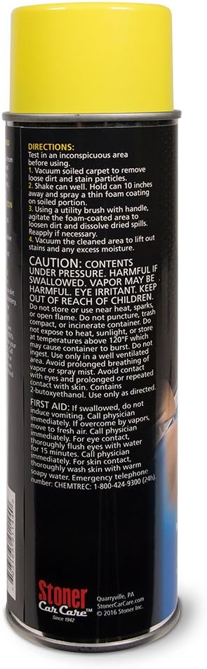 Stoner Car Care 91144 Upholstery and Carpet Cleaner Lifts Tough Stains with Powerful Foaming Action from Seats, Mats, Headliners, Door Panels, and More to Restore Automotive Interior, 18 Oz, Pack of 1