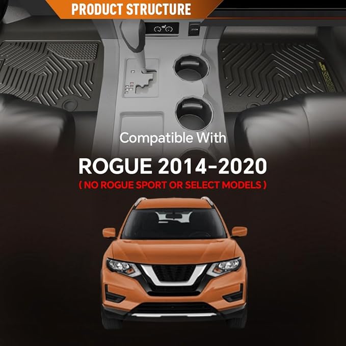 ANDPLAY TPE Floor Mats Liners Compatible with Nissan Rogue 2014 2015 2016 2017 2018 2019 2020 (No Rogue Sport or Select Models) All Weather Protection Black Floor Liners alfombras para carro
