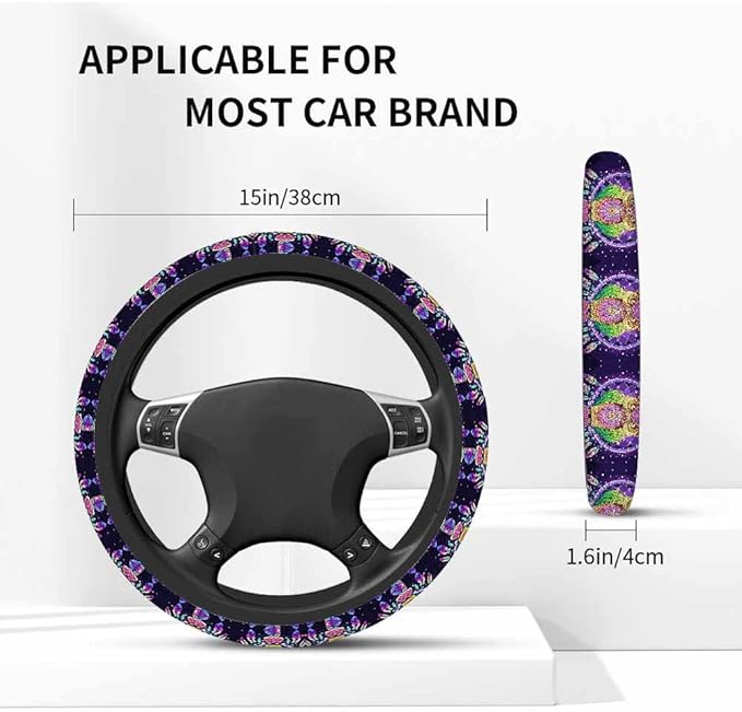 Owl Dream Catcher Steering Wheel Cover Purple Steering Wheel Cover for Women Men Anti-Slip Breathable Steering Wheel Protector Car Accessories