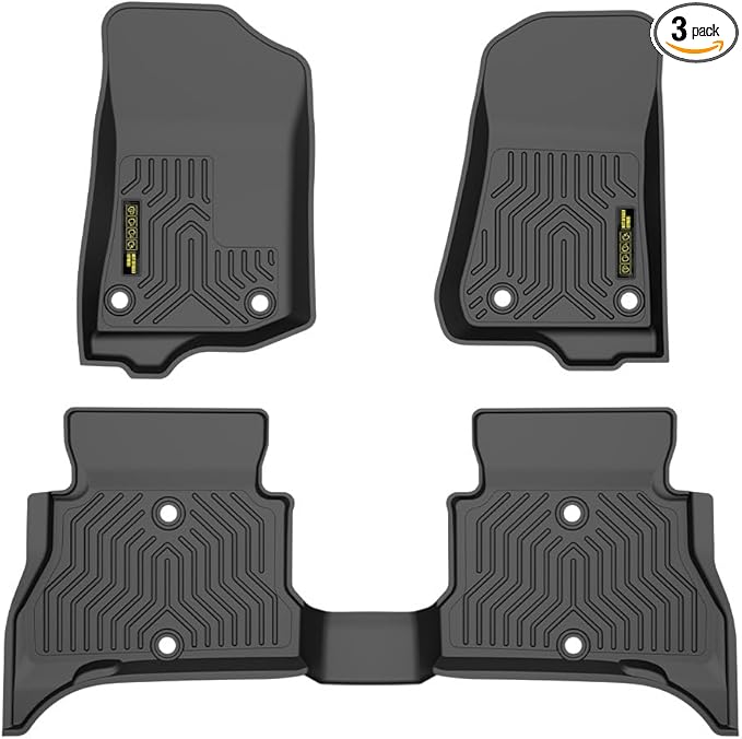 DOTCOM TPE Floor Mats Fit Jeep Wrangler Unlimited 4XE 4 Door 2021-2025, All Weather Custom Fit Full Cover Protection 1st & 2nd Row Truck Mats Cargo Liner Accessories,alfombras para carro 3PCS