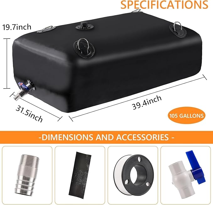 Water Tank, Water Storage Bladder, Portable Water Tank, Water Bladder Tank, Large Water Storage, Water Storage Containers for Camping, Garden, Emergency Water Storage Black