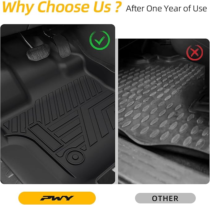 PWY Car Mats for Ford F150 2015-2025 / F-150 Lightning SuperCrew 2022-2025 (Rear w/o Fold Flat Storage), Custom Truck Mats, TPE Heavy Duty Floor Liners, All Weather Car Liners, 3PCS Truck Accessories