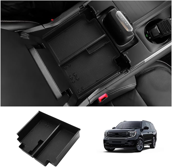 LUWU Center Console Organizer for 2025 2026 Ford Expedition Active/Platinum/Tremor/King Ranch Accessories Armrest Storage Box Tray Organizer Insert Tray ABS Material 2025 Expedition Accessories Black