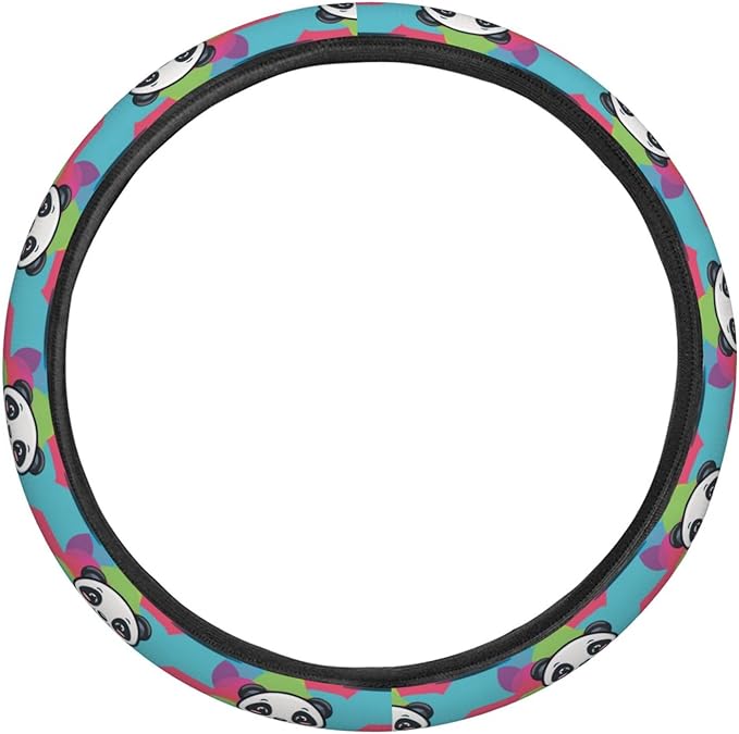Rainbow Cartoon Cute Panda Steering Wheel Covers Anti-Slip Elasticity Car Accessories Steering Wheel Protector Universal 15 Inch for Cars SUV Vehicle Truck