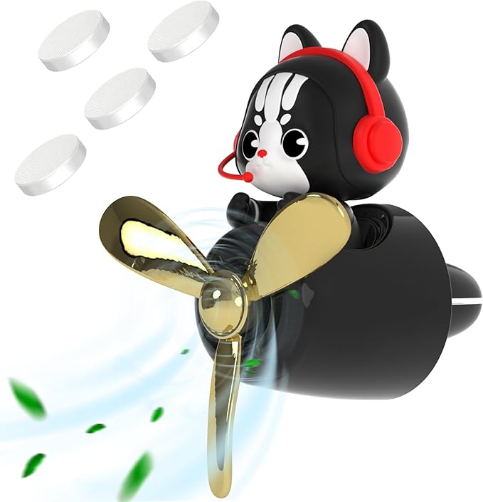 Pilot Car Air Freshener, Cute Cat Car Vent Clip Air Freshener with 4 Fragrant Tablets Automotive Air Outlet Fan Diffuser, Automotive Interiors Vent Decoration (Pilot Cat)