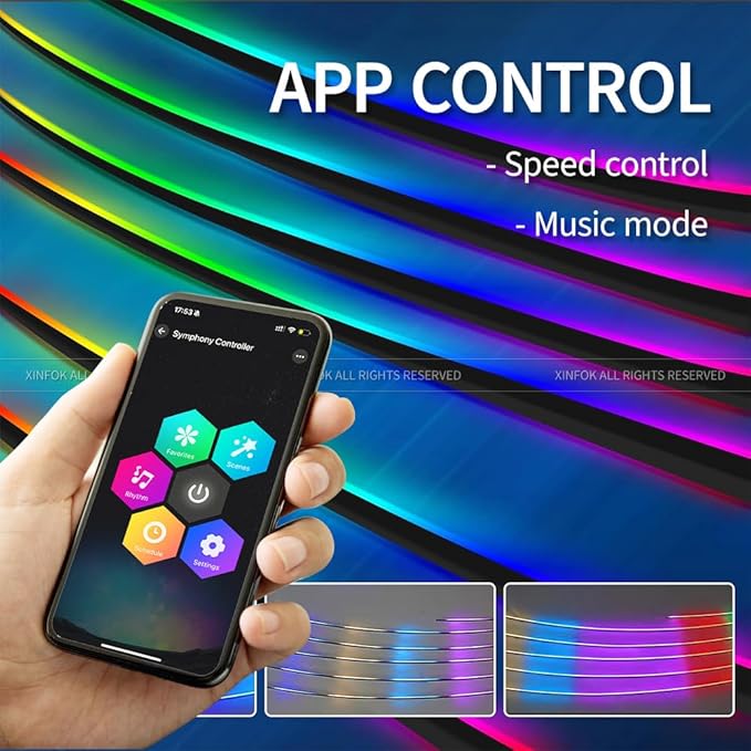 Acrylic Ambient Lighting Car Interior, 6 in 1 Dream Color Acrylic Led Strips Fiber Optic Lights with APP USB Hub, 16 Million Colors 187 Inches Flexible Neon Music Sync Emotion Glow Light for Car Dash