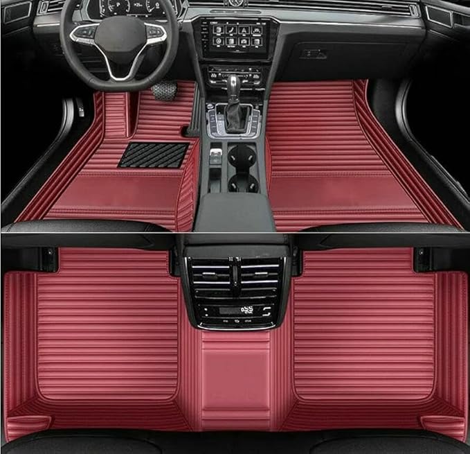 Errva Custom Personalized Floor Mats for Cars，Luxury Full Coverage All Weather Car Floor Mats，Anti-Slip Leather Car Mat Set ，Custom Floor Mats for 98.99% of Cars, Trucks & SUVs (Wine red2)