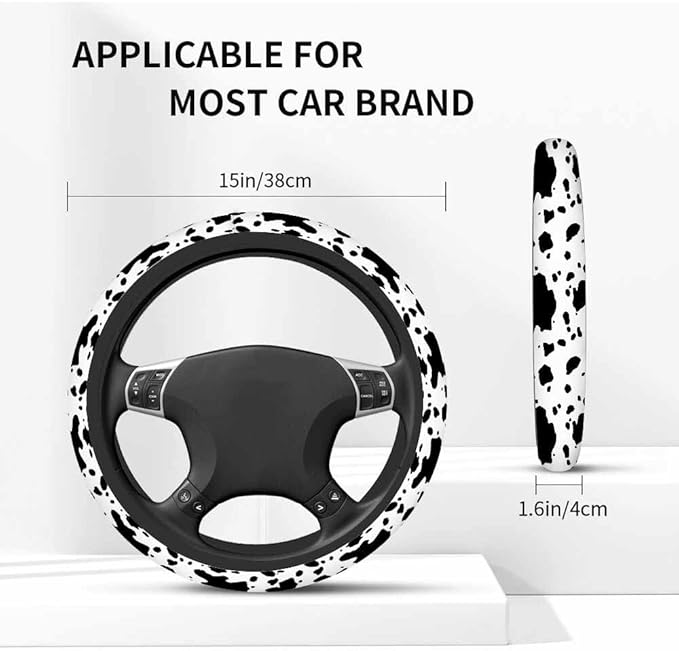 Spotted Animal Texture Elastic Steering Wheel Cover Irregular Black and White Pattern Steering Wheel Cover Anti Slip Protective Case Universal Stretch Steering Protector