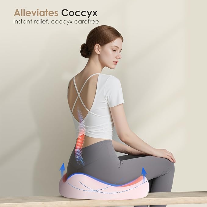 FLORICH Seat Cushion, Memory Foam Seat Cushion for Car Office Chair, Ergonomic Office Seat Chair Cushion for Sciatica Pain Relief, Larger Seat Cushion for for Long Sitting Office Workers - Pink