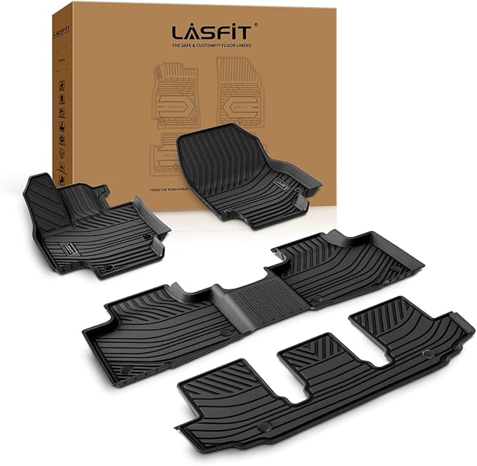 LASFIT Floor Mats for Toyota Highlander 2020-2025 2026 8-seat (Not for Hybrid) All Weather TPE Custom fit Floor Liner for Highlander car mats, Front and Rear 2 Row Mats.