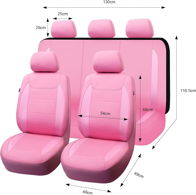 Flying Banner car seat Covers Protects Water Proof Faux Leather Carbon Fiber Fronts Rear Bench Covers (Pink Pink, Full Set - 8PCS)