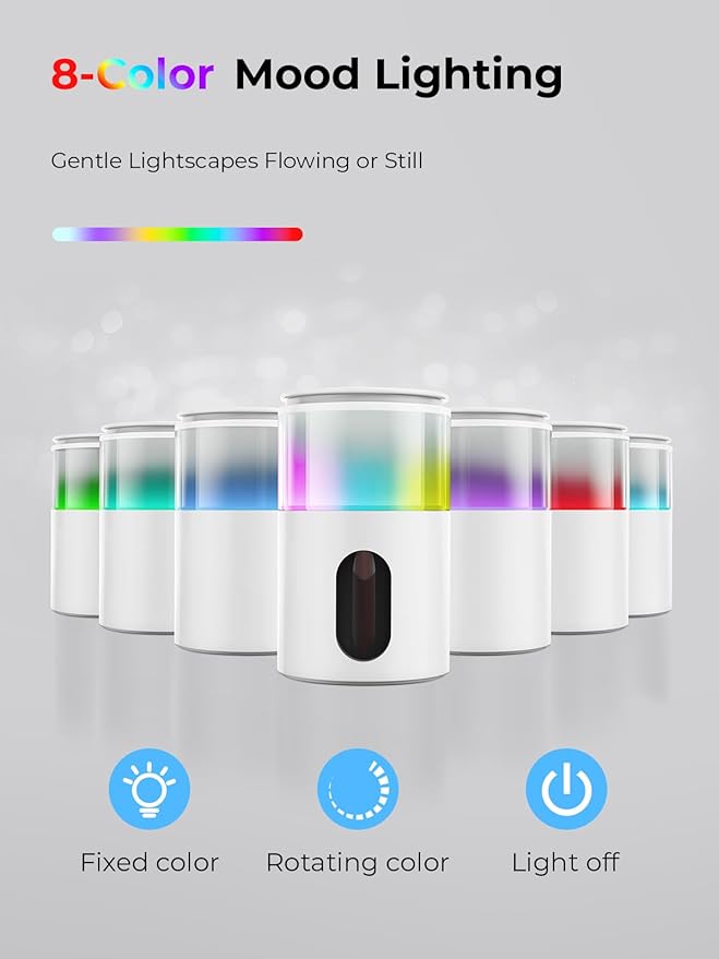 Waterless Diffuser for Essential Oil: Mini Battery Scent Diffuser for Room&Home&Car with 9 Colors LED Light - Aroma Cool Mist Snow White