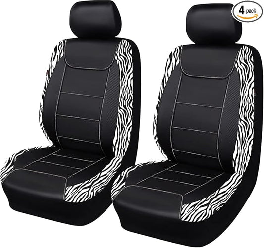 Flying Banner car seat Covers Protects Zebra Printing Faux Leather Carbon Fiber Front Pair Carbon Fibre
