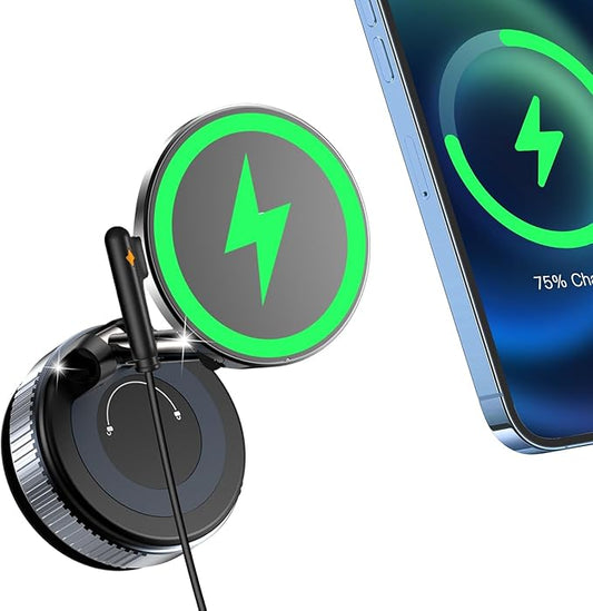 15W Fast Charging Magnetic Car Phone Holder [New Elastic Vacuum Suction Cup] 360° Adjustable Wireless Charger Car Mount for MagSafe iPhone 17 Pro Max 17 Pro 16 15 14 13 12