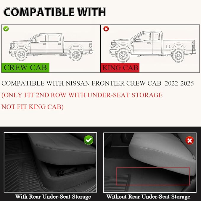 ANDPLAY TPE Floor Mats Liners Compatible with Nissan Frontier 2022-2023 (Crew Cab with 2nd Row Under-Seat Storage) All Weather Protection Black Floor Liners alfombras para carro
