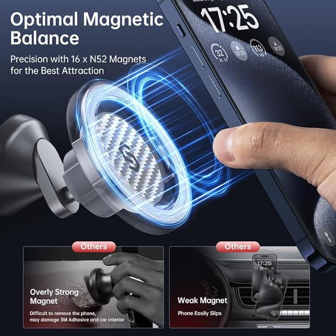 SYNCWIRE for MagSafe Car Mount - Kevlar Material Magnetic Phone Holder for Car Dash,360° Rotation Strong Magnets Car Phone Holder Compatible iPhone 17 Pro Max Air 16 15 14 13, MagSafe Car Accessories